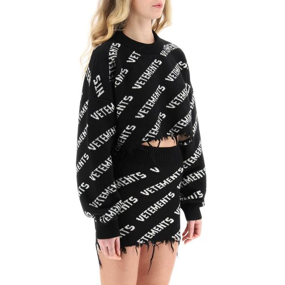 Vetements Cropped Monogram Sweater With Ripped Hem - Picture 2 of 4